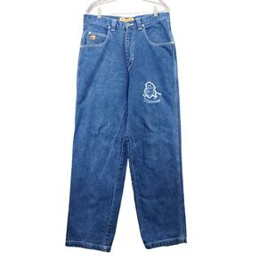 PJ Platinum Jeans Mens Size 34 Blue Denim Embroidered Spell Out Logo